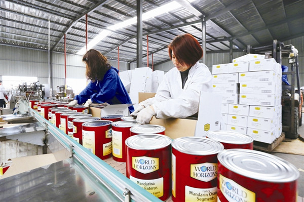 天同食品工人们包装橘子